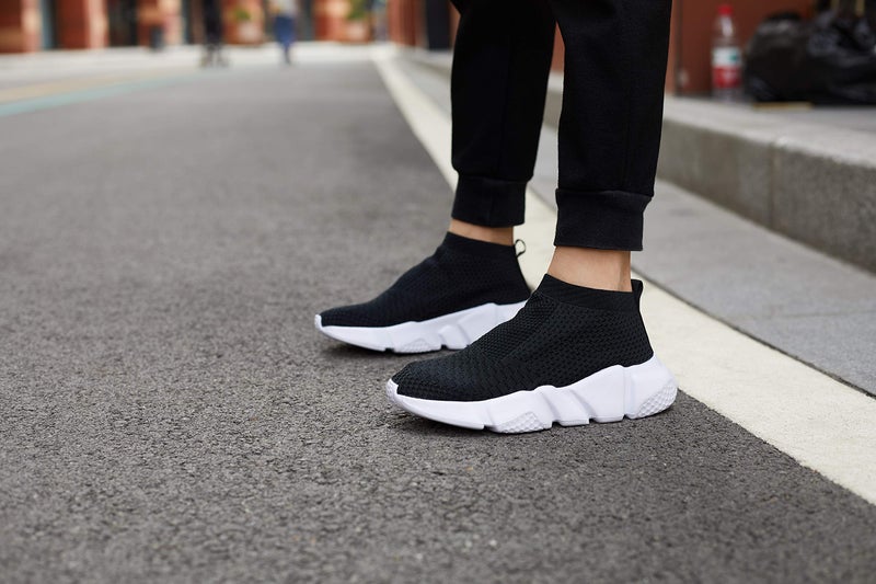Casbeam Women's Running Knit Comfortable Lightweight Breathable Casual Sports Shoes Fashion Sneakers Slip-On Walking Shoes Black&White Size 10 - Image 3